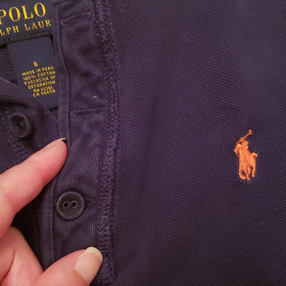 Polo long sleeve pique style navy with orange horse RL 6 crew neck 1/4